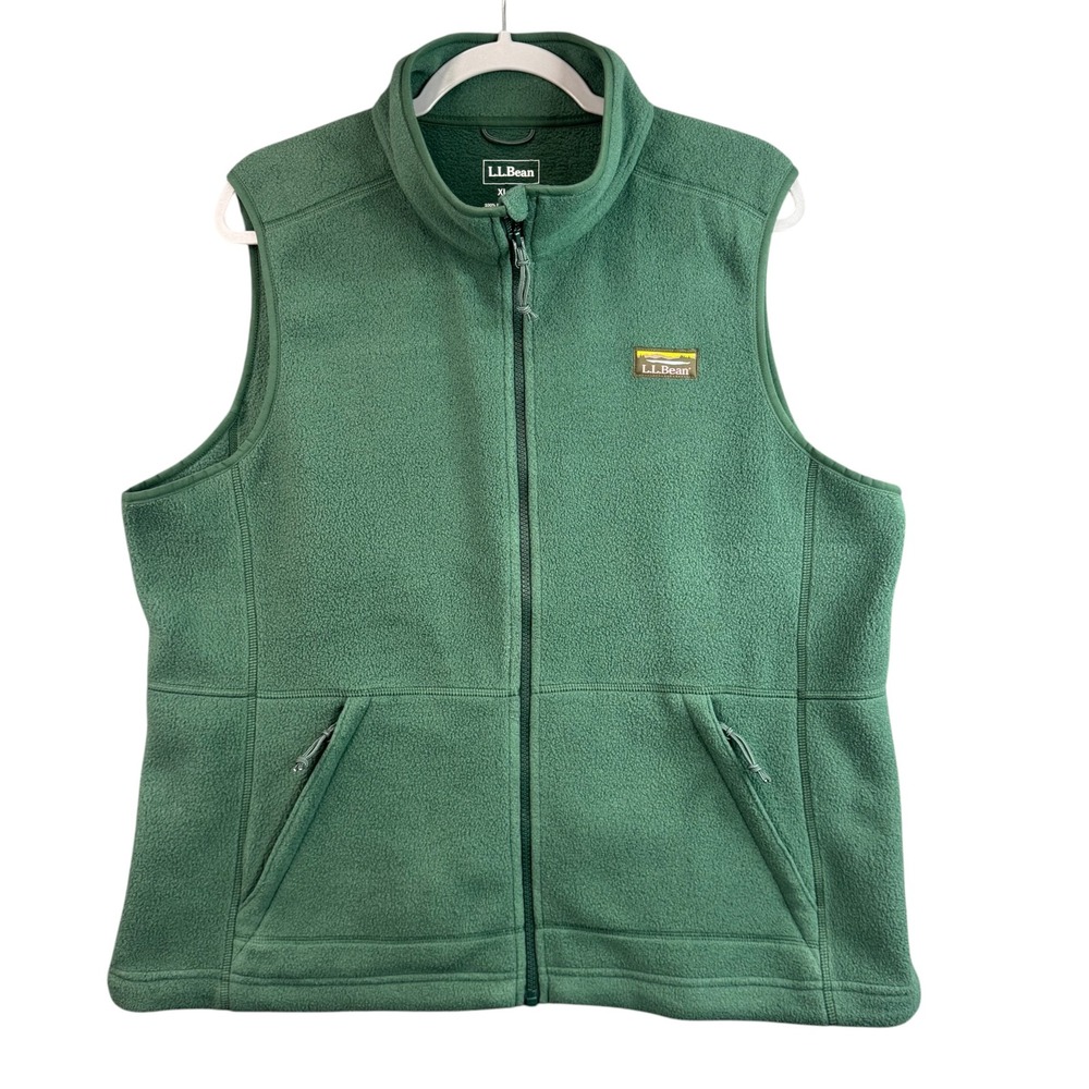 LL Bean Womens XL Pet Fleece Vest Forest Green Full Zip Recycled VN1002949